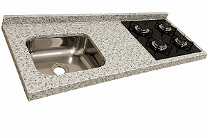 Pia granito Portinari Cuba funda/sobreposta/acabamento duplo C/parte seca e corte cooktop 2/4 bocas 1.20MT