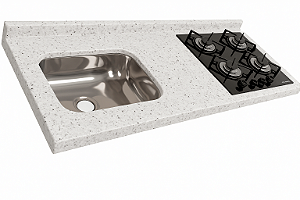 Pia granito Branco Pitaya Cuba funda/sobreposta/acabamento duplo C/parte seca e corte cooktop 4 bocas 1.50MT