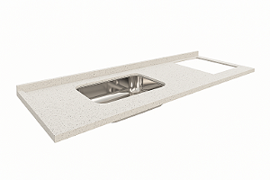 Pia granito Branco Pitaya Cuba funda/sobreposta/acabamento duplo C/parte seca e corte cooktop 4\5 bocas 2.00MT