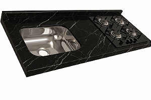 Pia granito Preto Via Lactea Cuba funda/sobreposta/acabamento duplo C/parte seca e corte cooktop 4 bocas 1.50MT