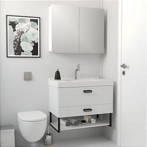 Kit gabinete, cuba Preta e espelheira 0.82MT Branco 4831