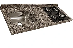 Pia granito Ocre Cuba Funda/Sobreposta/Parte seca e corte cooktop Nicho 53,5x36,5 - 4 bocas Direito 1.20MT