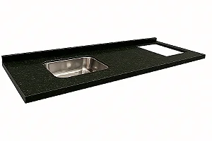 Pia granito Verde Ubatuba Cuba Funda/Sobreposta/Parte seca e corte cooktop Nicho 63x36 - 5 bocas Direito 2.00MT
