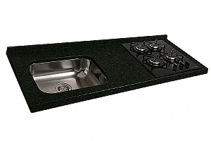 Pia granito Ubatuba Cuba Funda/Sobreposta/Parte seca e corte cooktop Nicho 48x28 - 2 bocas Direito 1.20MT