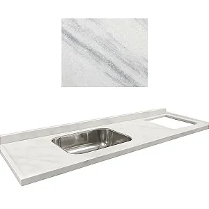 Pia Marmore branco Cuba Funda/Sobreposta/Parte seca e corte cooktop Nicho 63x36 - 5 bocas Direito 2.00MT
