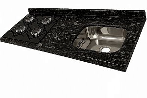 Pia granito Preto Indiano Cuba Funda/Sobreposta/Parte seca e corte cooktop Nicho 53x36 - 4 bocas Esquerdo 1.50MT
