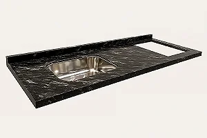 Pia granito Preto Indiano Cuba Funda/Sobreposta/Parte seca e corte cooktop Nicho 63x36 - 5 bocas Direito 2.00MT