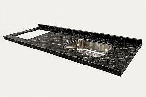 Pia granito Preto Indiano Cuba Funda/Sobreposta/Parte seca e corte cooktop Nicho 63x36 - 5 bocas Esquerdo 2.00MT