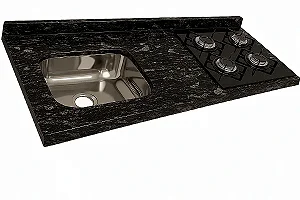 Pia granito Preto Indiano Cuba Funda/Sobreposta/Parte seca e corte cooktop Nicho 53x36 - 4 bocas Direito 1.20MT