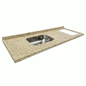 Pia granito Ornamental Cuba Funda/Sobreposta/Parte seca e corte cooktop Nicho 63x36 - 5 bocas Direito 2.00MT