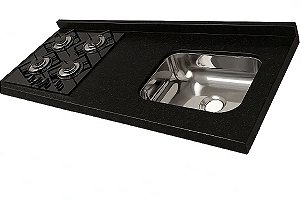 Pia granito Preto Aracruz Cuba Funda/Sobreposta/Parte seca e corte cooktop Nicho 53x36 - 4 bocas Esquerdo 1.50MT