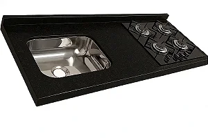 Pia granito Aracruz Cuba Funda/Sobreposta/Parte seca e corte cooktop Nicho 48x28 - 2 bocas Direito 1.20MT