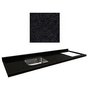 Pia granito Preto Aracruz Cuba Funda/Sobreposta/Parte seca e corte cooktop Nicho 63x36 - 5 bocas Direito 1.80MT