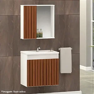 Kit gabinete Ripado, cuba e espelheira 0,51MT Branco/Freijo 102440 promoção