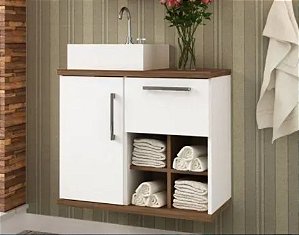 Kit Gabinete veneza e Cuba 0,68Mt Branco/Nogal Bosi promoção