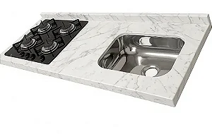 Pia Marmore branco Cuba Funda/Sobreposta/Parte seca e corte cooktop Nicho 53x36 - 4 bocas Esquerdo 1.50MT