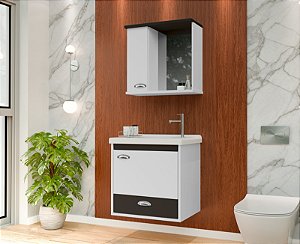 Kit gabinete, Cuba e Espelheira 0.46MT Branco/Preto 4962