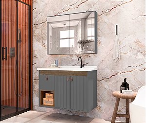 Kit gabinete, Cuba e Espelheira 0.80MT Grafite/Avelato 49824