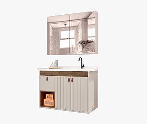 Kit gabinete, Cuba e Espelheira 0.80MT Off White/Avelato 49844