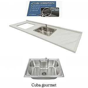 Pia Marmore branco Cuba GOURMET/Sobreposta/Parte seca e corte cooktop Nicho 53x36 - 4 bocas Esquerdo 1.80MT