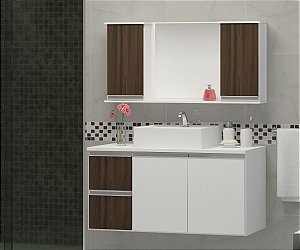 Kit gabinete,cuba e espelheira 0,80MT Branco/rustico 0965