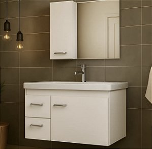 Kit gabinete,cuba e espelheira 0,74MT Branco 2231