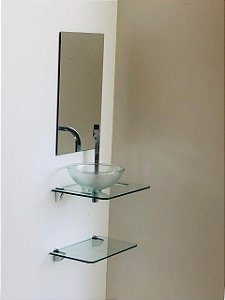 kit cuba, espelho e prateleira p/banheiro 0,45MT de vidro incolor 234
