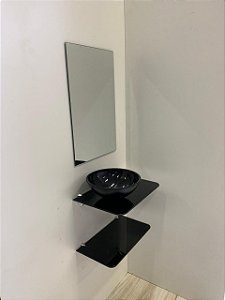 kit cuba, espelho e prateleira p/banheiro 0,45MT de vidro preto 2342