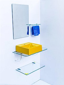 kit cuba amarela, espelho e prateleira p/banheiro 0,60MT de vidro 23820