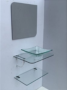 kit cuba, espelho e prateleira p/banheiro 0,53MT de vidro incolor 239