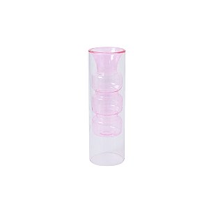 Vaso de Vidro Transparente e Rosa 20 cm x 6,5 cm