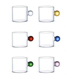 CJ DE XICARAS EM VIDRO TRANSPARENTE COM DETALHE COLORIDO 6PCS - 100ML