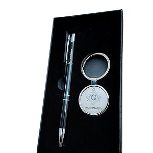 Caneta e Chaveiro Maçonaria Esquadro e Compasso