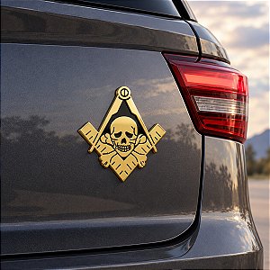 Adesivo Caveira Maçonaria Metálico 3D Emblema Para Carro