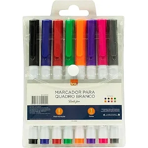 Marcador Quadro Branco Ponta 1mm Kit c/ 8un