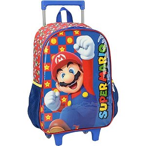 mochila com rodas super mario vermelho