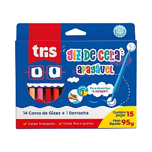 Giz Apagável Tris 14 cores + Borracha Tris
