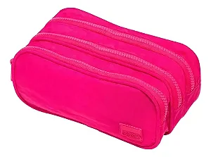 Estojo - Nylon - 3 Zipers - Rosa  Brw