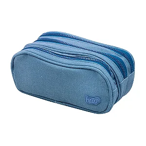 Estojo - Nylon - 3 Zipers - Jeans Azul Brw