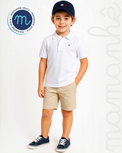 Camiseta Polo Infantil Tommy Hilfiger Sólida Branca