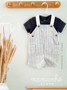 Jardineira com Camiseta Off White Listrada