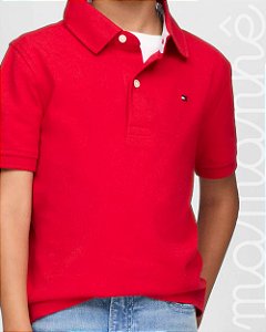 Camiseta Polo Infantil Tommy Hilfiger Sólida Vermelha