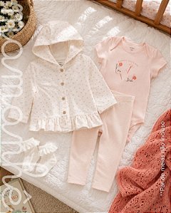 Conjunto Carters 3 Peças Com Cardigan Floral Rosa