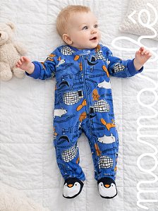 Macacão Fleece Carters Pinguinzinho Azul