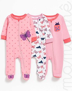 Kit Macacão de Bebê com 3 Peças Butterfly