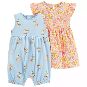 Kit Carters Macaquinho e Vestido 3 Peças Floral