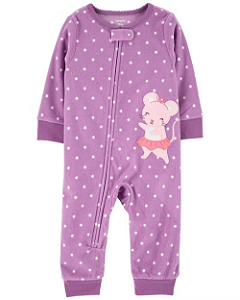 Macacão Pijama Fleece Ratinha Lilás Sem Pé