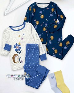 Kit Pijama Infantil 4 Peças Floral Bichinhos
