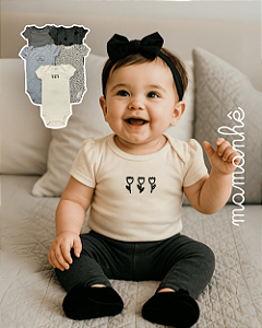 Kit Body Manga Curta Floral Black