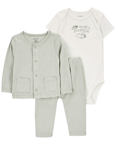 Conjunto 3 Peças Com Cardigan Nuvens Oliva